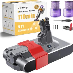 V11 110-Min Runtime Screw Battery Replacement: with Samsung Battery Cell, Compatible with Dyson V11 Animal, Torque Drive, Models SV14, 970145-02, Includes 2 Filters, Battery Lock & Charger