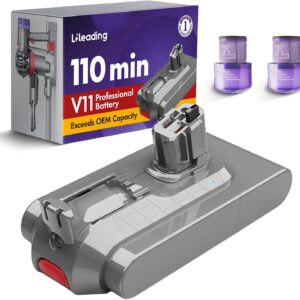 V11 110-min Red Button Battery Replacement: With Samsng Battery Cells, Compatible with Dyson Click-in Models, V11 Animal, Torque Drive, Total Clean, Outsize, SV15/16/22, 970425-01, Includes 2 Filters